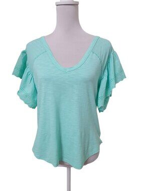 Thread & Clover Size M Aqua / Ice Green V Neck Flutter Sleeve Top, NEW w/Tag
